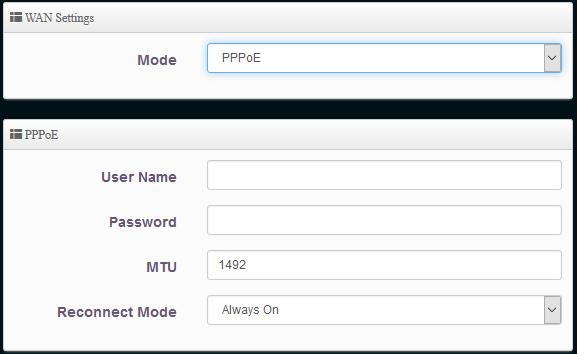 4-1-3 Internet Connection Type: PPPoE PPPoE users need to manually enter their ISP provided username/password.
