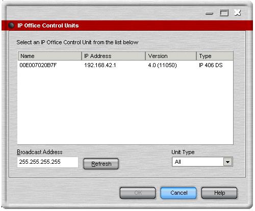 Phone Manager Users Guide Selecting a Different IP Office Control Unit When the Browse button is clicked in the Login window, the IP Office Control Units window opens.