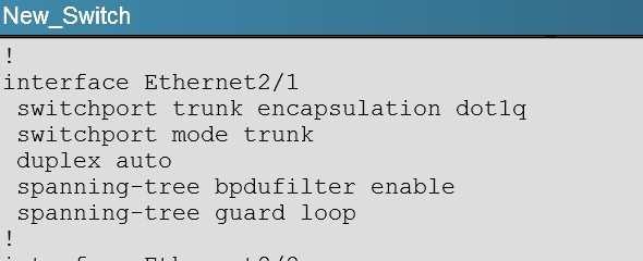Correct Answer: A Section: [none] Explanation Explanation/Reference: Explanation: On the new switch, we see that loopguard has been configured with the "spanning-tree guard loop" command.