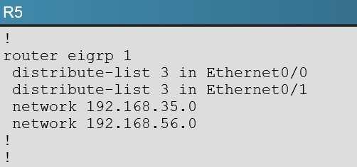 Correct Answer: B Section: [none] Explanation Explanation/Reference: Explanation: Here we see that distribute list 3 has been applied to EIGRP on router R%, but access-list
