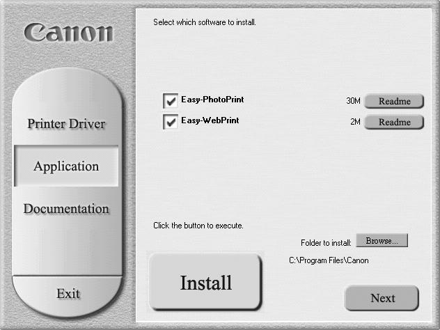 7 If you want to install the application software, click Install. Follow the instructions on screen to install the application software.