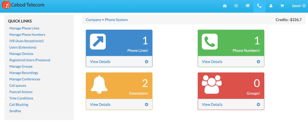 6. Phone System Cebod Telecom This section allows you to manage your phone system.