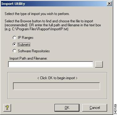 Chapter 7 Using Cisco VXC Manager Utilities Figure 7-31 Import Utility Subnets Step 2 Step 3 Click the Subnets radio button, and enter (or browse for) the location of the data file in the Import Path