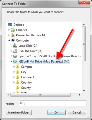 Under Computer, highlight the GIS Lab s M drive and