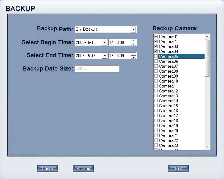 Figure3 8 1. Save Path Select path for the backup file, User can backup record file to CD. 2.