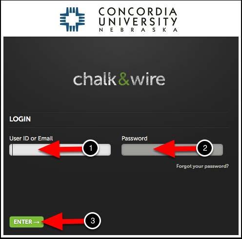 Once you have been provided with your Chalk & Wire User ID and Password, go to the Chalk & Wire login web page for your institution. If you do not know the correct URL, please visit ep.chalkandwire.