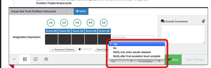 Step 3: Set Notify & Release Options Before you begin assessing the student's work, you should select whether or not you would like the student to be notified and provided with access to the results
