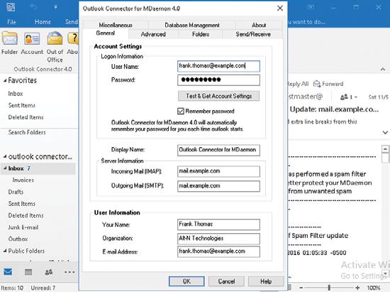 Optimal Performance and Installation Guide Outlook Connector for MDaemon How To Guide Page 9 3. Fill out the Account Settings and User Information sections.