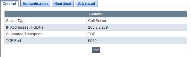Once configuration is completed, the General tab for the configured asm call server will appear as shown below: If adding the profile, click Next to accept default parameters for the Authentication