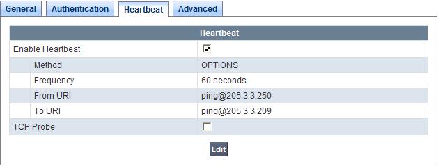 If SBC sourced OPTIONS are configured, the Heartbeat tab for the asm server profile will appear as shown below: If
