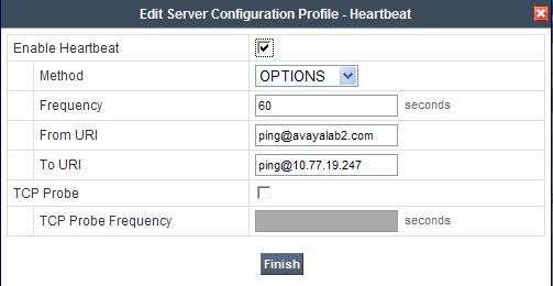 If the optional SBC sourced OPTIONS configuration is completed, the Heartbeat tab for the SP-SIP-Trunk