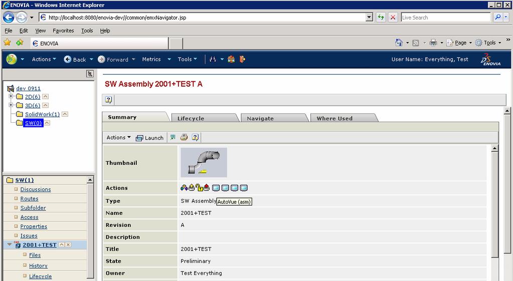 Oracle AutoVue VueLink 20.0 for ENOVIA 10 6 To view a file, click the first View. 7 To view the derived output of the file, select the Derived Output tab and click the View.