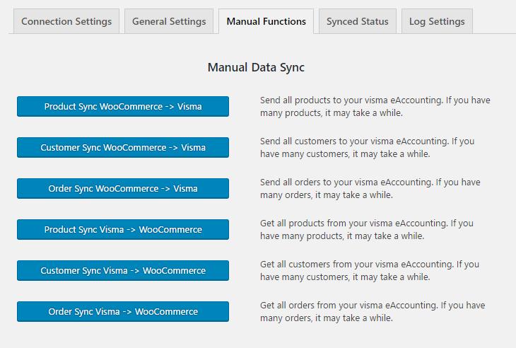 3.Run Customer Sync WooCommerce Visma to sync all your WooCommerce Customers to visma account. All customers must have a unique email address. 4.