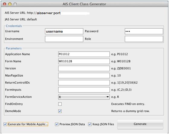 Reading EnterpriseOne Data 2. Select AIS Client Class Generator from the list on the left. 3. In the Java Package field, enter a valid package name, and then click OK. 4.