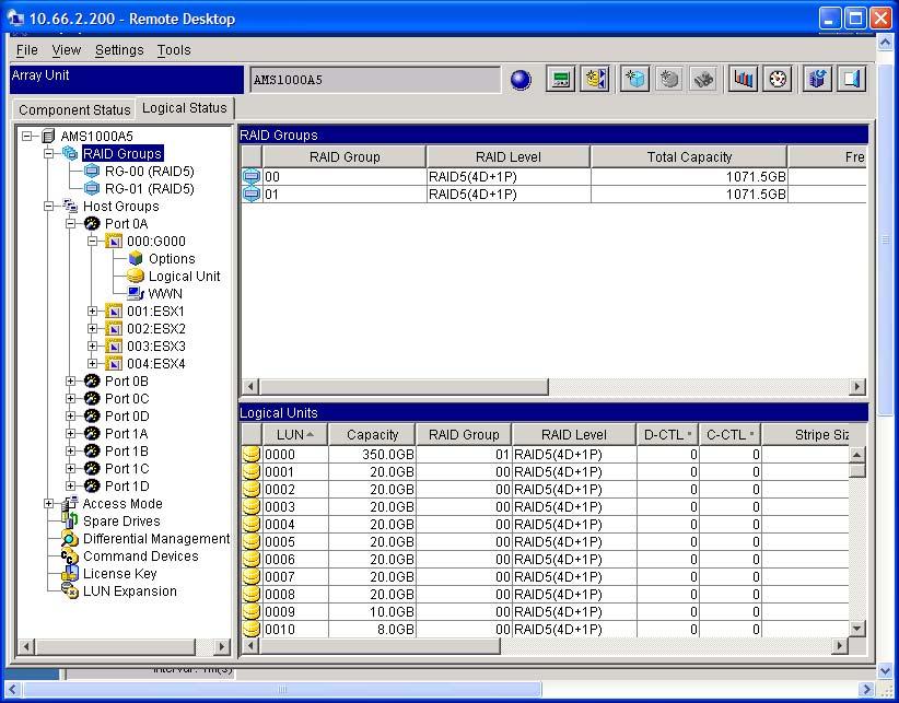 Using HDS AMS Storage Navigator: a. In the Logical Status tab, select the port group in which the LUNS are located in the left navigation pane. b.