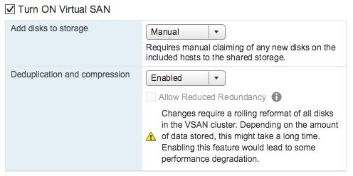 Enabling Virtual SAN Enabling Virtual SAN Virtual SAN is built into vsphere. Virtual SAN is enabled with just a few mouse clicks.