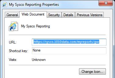 Question Answer Bookmarking (Continued) 8. Right-click the My Sysco Reporting bookmark, and select Properties.