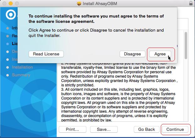 5. Click [Continue] and then click [Agree] to accept the license agreement. 6.
