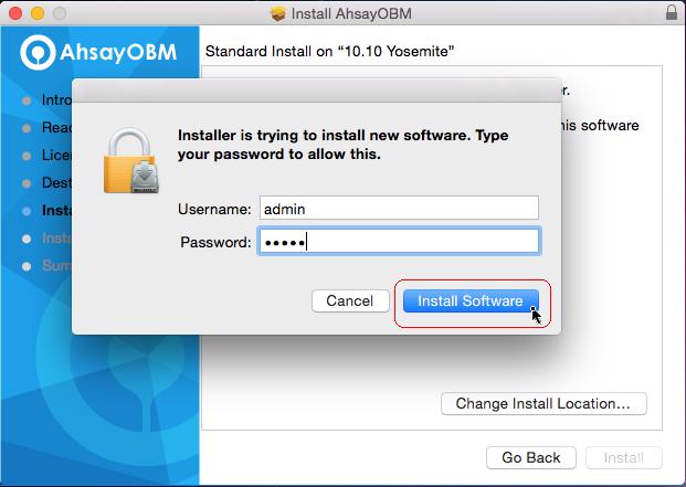 8. Enter the password to allow the installer to make changes on the machine.