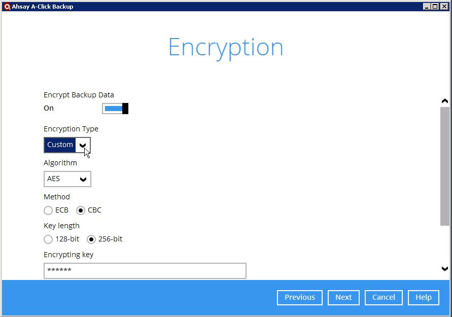 15. Click on the [Next] button if you select the default encryption key, the following settings will be used.