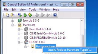 Expand the newly created library. Right-click on Hardware types and select Insert/Replace Hardware Types. Figure 56.