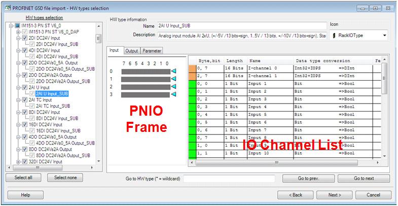 Section 7 Device Import Wizard Input Tab The PROFINET IO frame is displayed on the left of the tab. The Channel related details are available on the right of the tab.