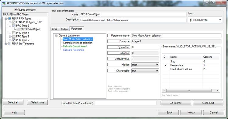 Parameter Tab Section 7 Device Import Wizard 2. Select the required parameter in the tree view.