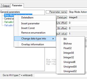 Section 7 Device Import Wizard Parameter Tab To configure Parameters, right-click on the parameter tree to show the context menu and display the options available at each level as shown in Figure 94.