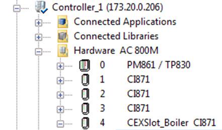 Configuring CI871 PROFINET IO Controller Unit Section 3 Configuration 2. Expand the library for CI871 under Connected Libraries and select the CI871 hardware type. 3. Select a position for the hardware unit in the Position drop-down list.