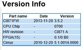 Section 5 CI871 Web Server Version Info Version Info Select Version Info to display the version information of the