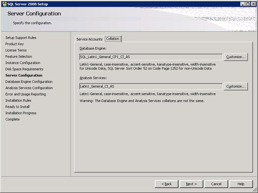 SAS Activity-Based Management 7.11 Installation, Migration and Configuration Guide Select a default collation sequence for this SQL Server installation.