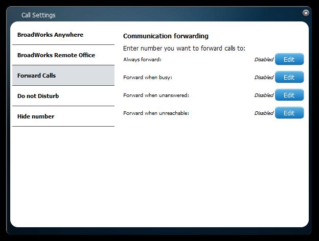 5.1.2 BroadWorks Remote Office This is not applicable. 5.1.3 Call Forwarding You can enter a number to forward your calls to. Figure 5 Call Forwarding 5.1.4 Do Not Disturb When you activate this service, all communication is blocked by the server.