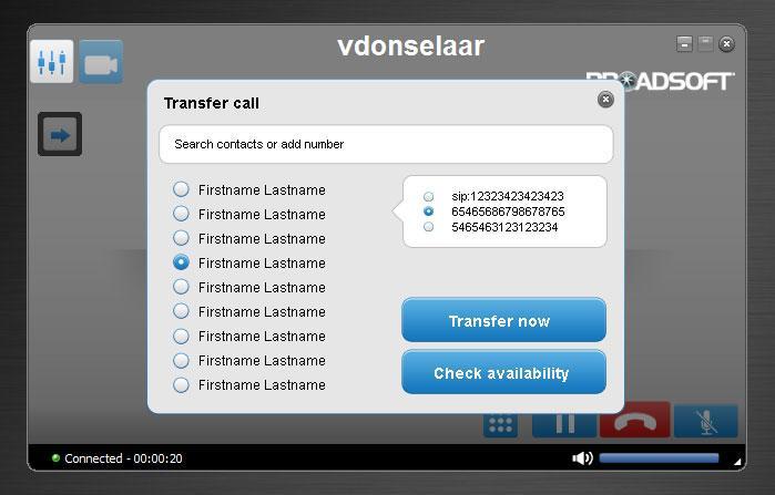 Figure 12 Transfer Call Search for Contact When the second call is ended, the user is presented with two buttons where they can either transfer the call immediately or search for a new contact to