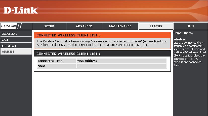 Section 3 - Configuration Wireless The wireless section allows you to view the wireless clients that are connected to your wireless access point.