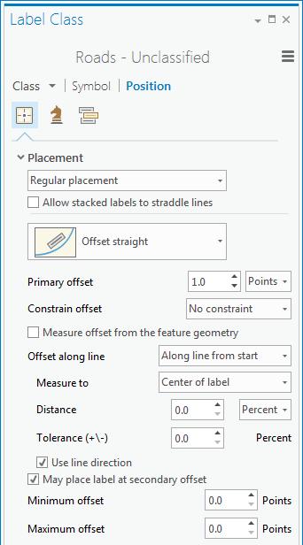 Line Label Offset Offset label from the line - Preferred offset - Constrain the label to one side of the feature - Measure offset from geometry or symbol Offset label along the line -