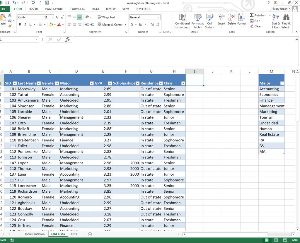 H) Adding New Columns to Your Table Excel will automatically add a column to your table if you start typing in the column heading in the cell adjacent to the last title cell in a table.