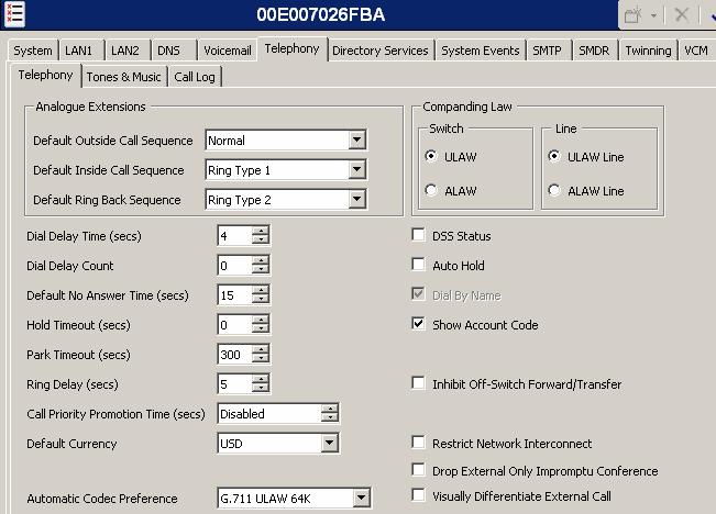 4.2. System Telephony Settings Navigate to the Telephony Telephony Tab on the Details Pane. Set the Automatic Codec Preference for the default codec to be used for intra-enterprise traffic.