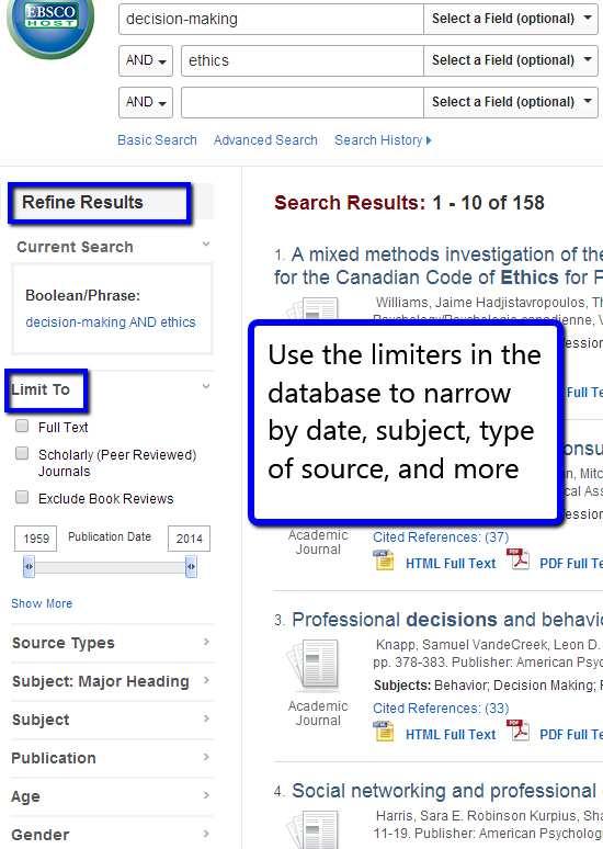 NOTE: After you run a keyword search, use the options on the left side of the database to narrow by age, gender, etc., or to limit by full text or date.