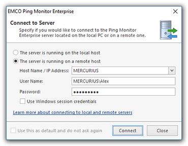 Ping Monitor Client-Server Concept Chapter 13: Ping Monitor Client-Server Concept Ping Monitor Enterprise is shipped as a client-server application, thus allowing to perform hosts monitoring and