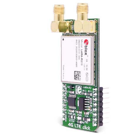 4G LTE E click (Europe) PID: MIKROE-2527 4G LTE-E click carries the LARA-R211 multi-mode cellular module from u-blox. The board is designed to use 5V power supply. I/O voltage levels could be 3.