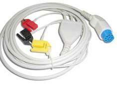 One piece ECG cable, 5-Lead, Clip, 9ft &