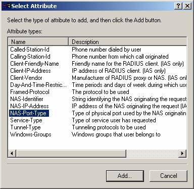 4. Select NAS-Port-Type, the click Add 6.