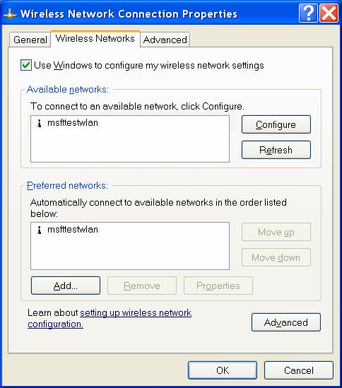 V. Configuring The Client for 802.1x Authentication 1. Open the properties of the wireless network adapter and click on the Wireless Networks tab 2.