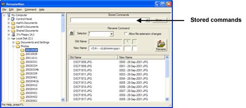 Clear Reset Sets the part of the filename controlled by the selected rename box to be clear Sets the part of the filename controlled by the selected rename box so that it is unchanged Stored Commands
