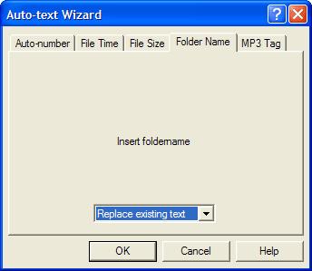 This auto-text wizard allows you to add the parent folder name to a filename. For more information, see the folder name auto-text command reference on page 42.