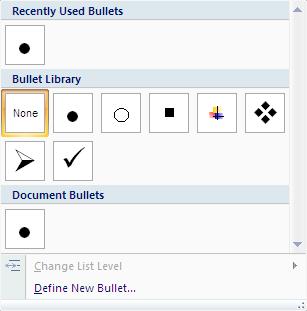 NUMBERS AND BULLETS When presenting a list of items, it is possible to number or bullet each item to distinguish one from the other.