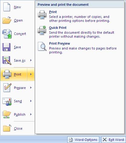 Figure 32 - Print Options Figure 33 - Close Print Preview Button PREVIEWING A DOCUMENT Before printing, it is best to preview the document to see how the text appears on each page.