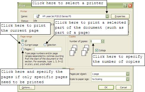 Figure 34 - Print Dialog Box Printing the Current Page When printing a document, it is possible to print only the current page.