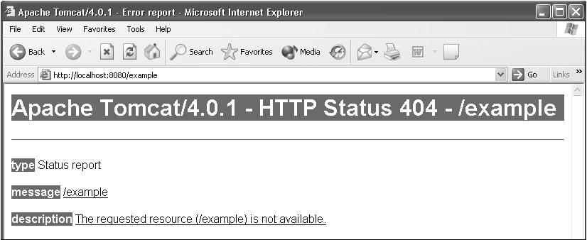 If the browser displays a Tomcat error page like the second error page, Tomcat is receiving the HTTP request, but it can t find the requested resource.
