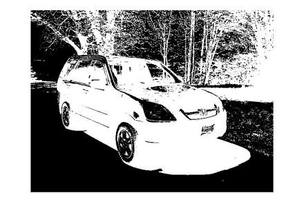 a) [0 255] b) ~[150 200] c) The car and the darker tree will be white and the rest of the image will be black.
